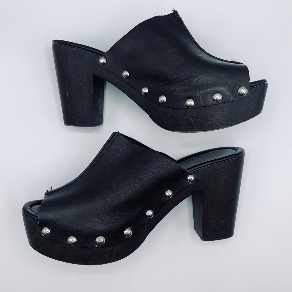 Charles David Cari All Black Peep Toe Clog Mules Size 9.5 (41)